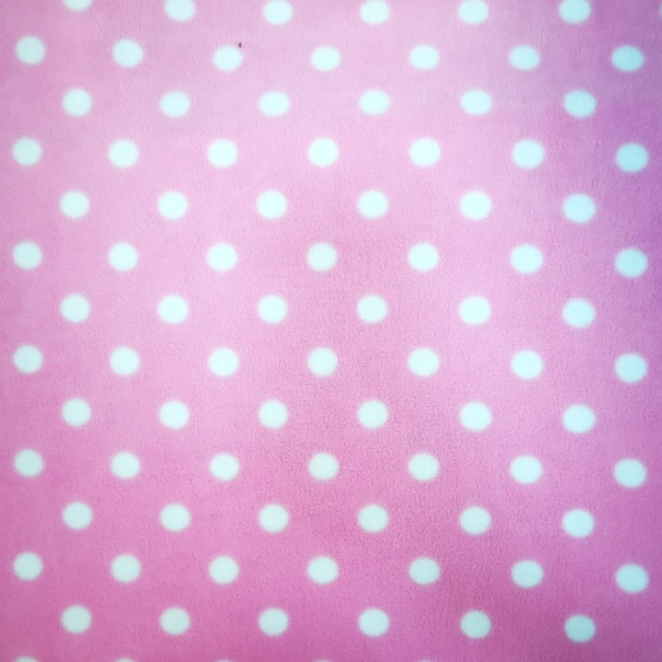 Anti Pill Fleece Fabric - White Spot on Baby Pink